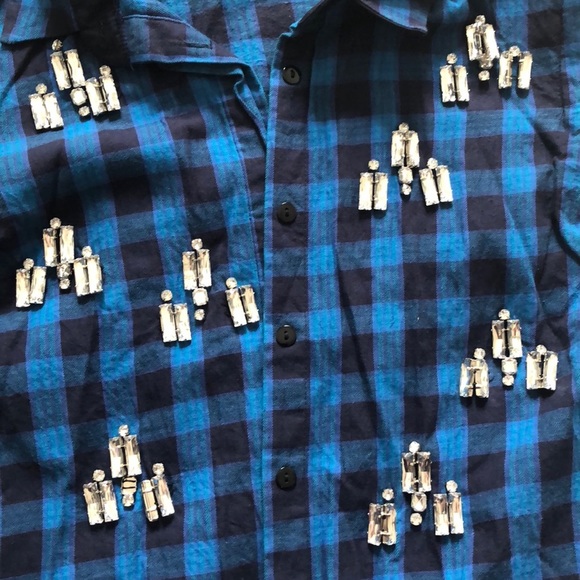 Blue/Black flannel with Bedazzle - Picture 3 of 4